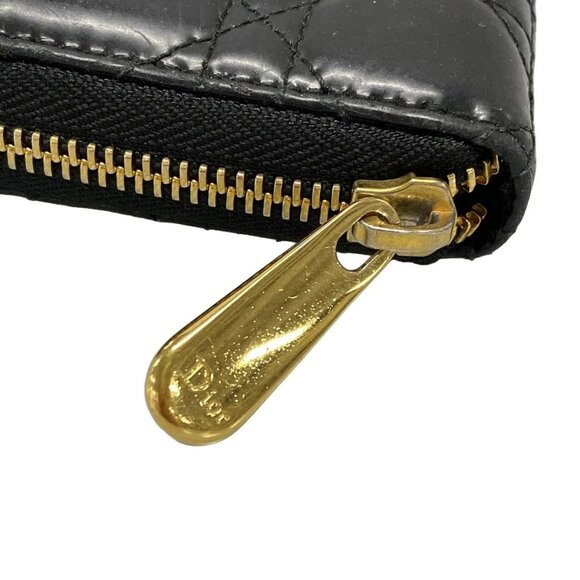 Auth DIOR/ChristianDior Cannage Stitch - Black Patent Leather Long Wallet - Picture 10 of 11